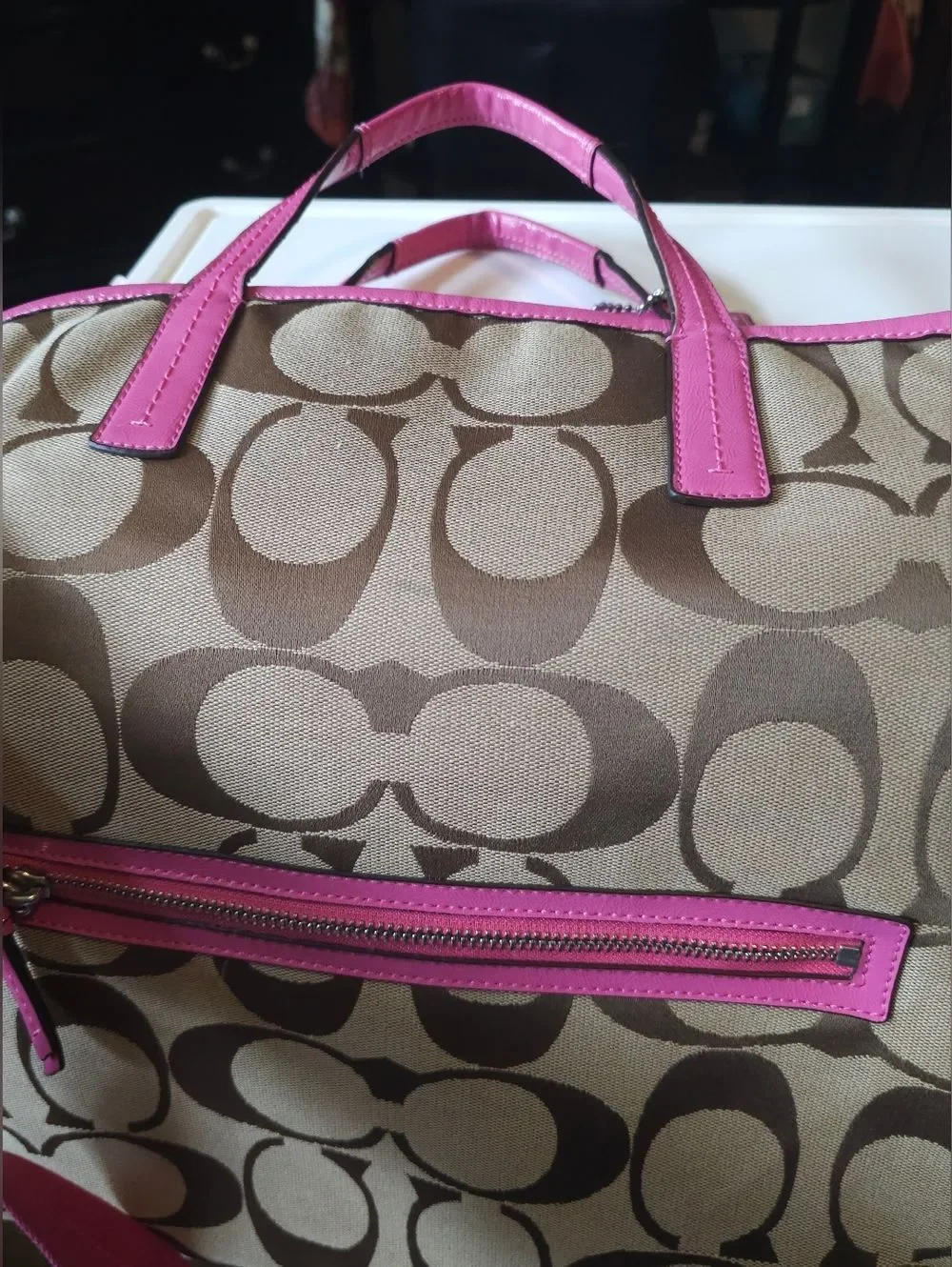 Coach Signature Stripe Foldover Tote